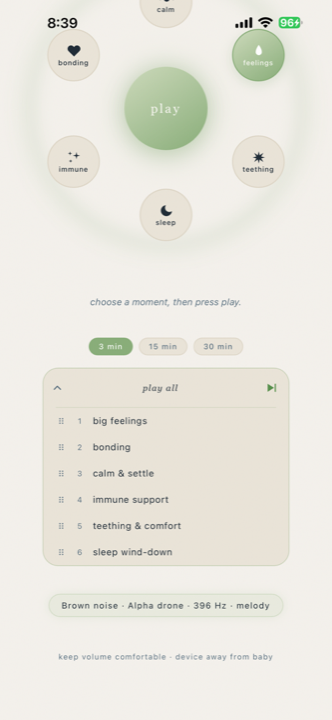 COO play all queue, six playlists arranged in a custom drag-to-reorder order